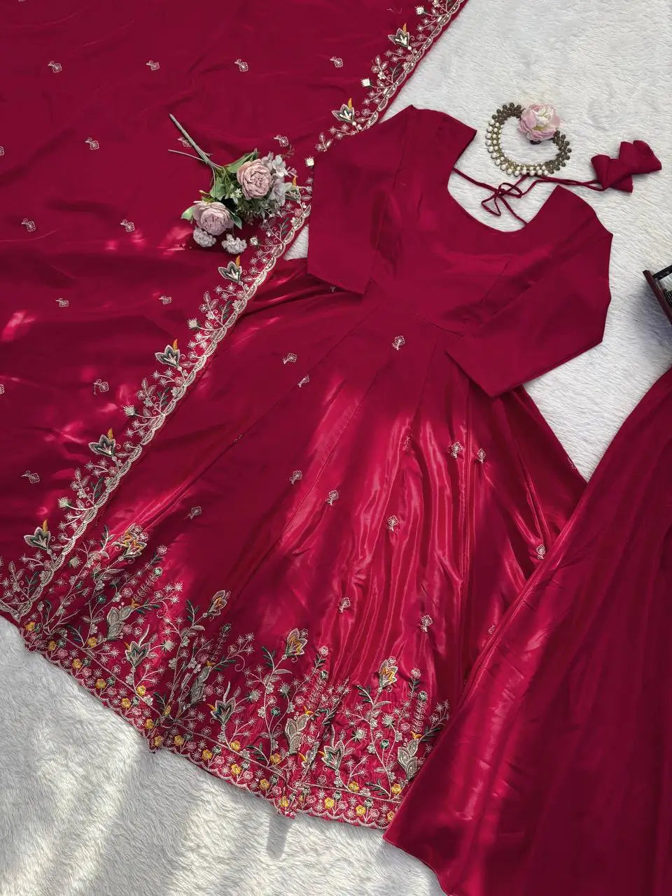 Embroidered Crepe Silk Anarkali Set