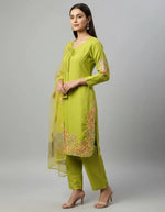 Embroidered Crepe Silk Kurti Farshi Pant Set with Dupatta