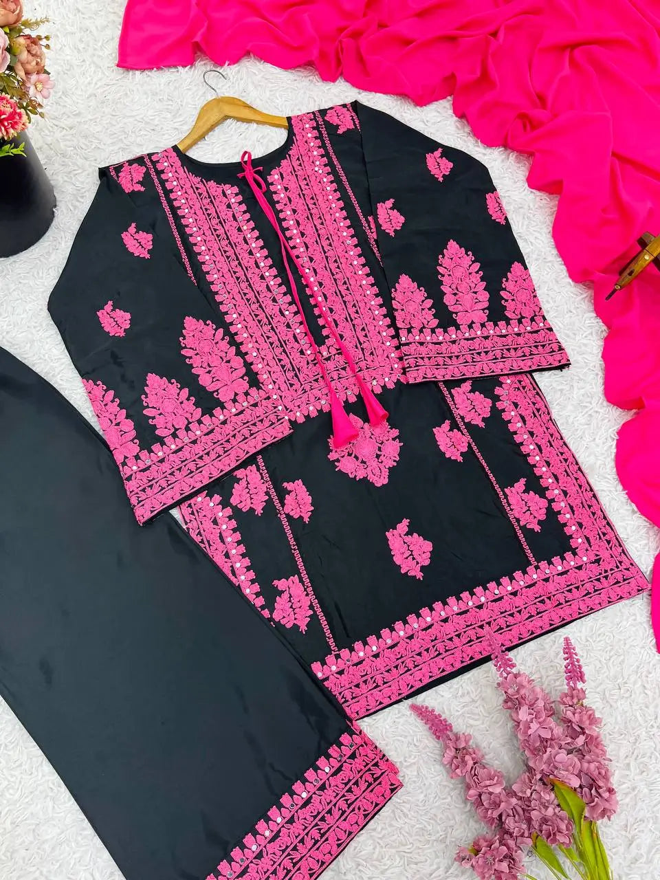 Embroidered Crepe Silk Palazzo Set