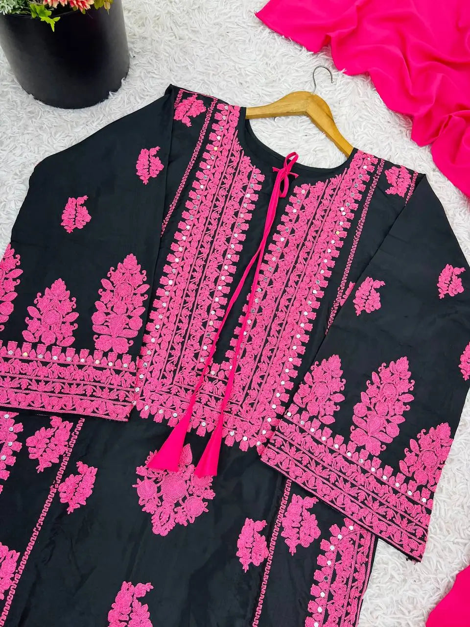 Embroidered Crepe Silk Palazzo Set