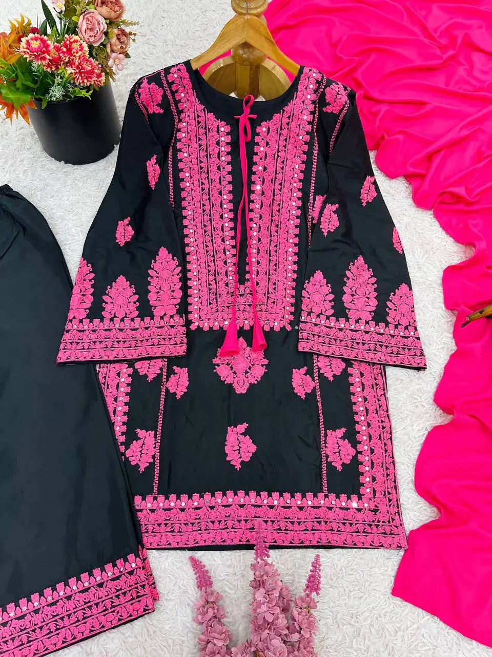 Embroidered Crepe Silk Palazzo Set