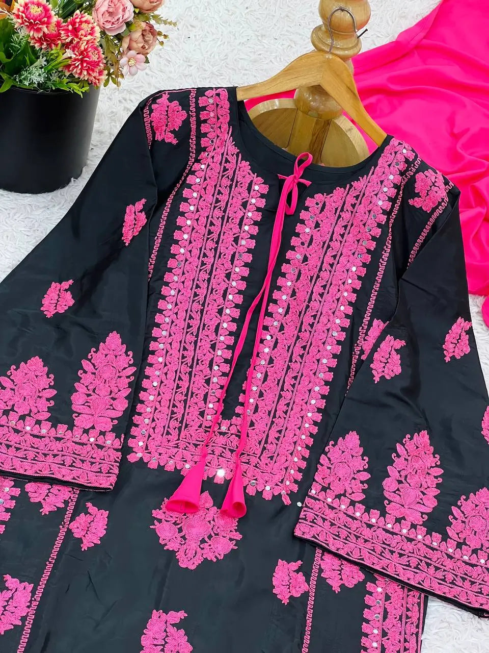 Embroidered Crepe Silk Palazzo Set