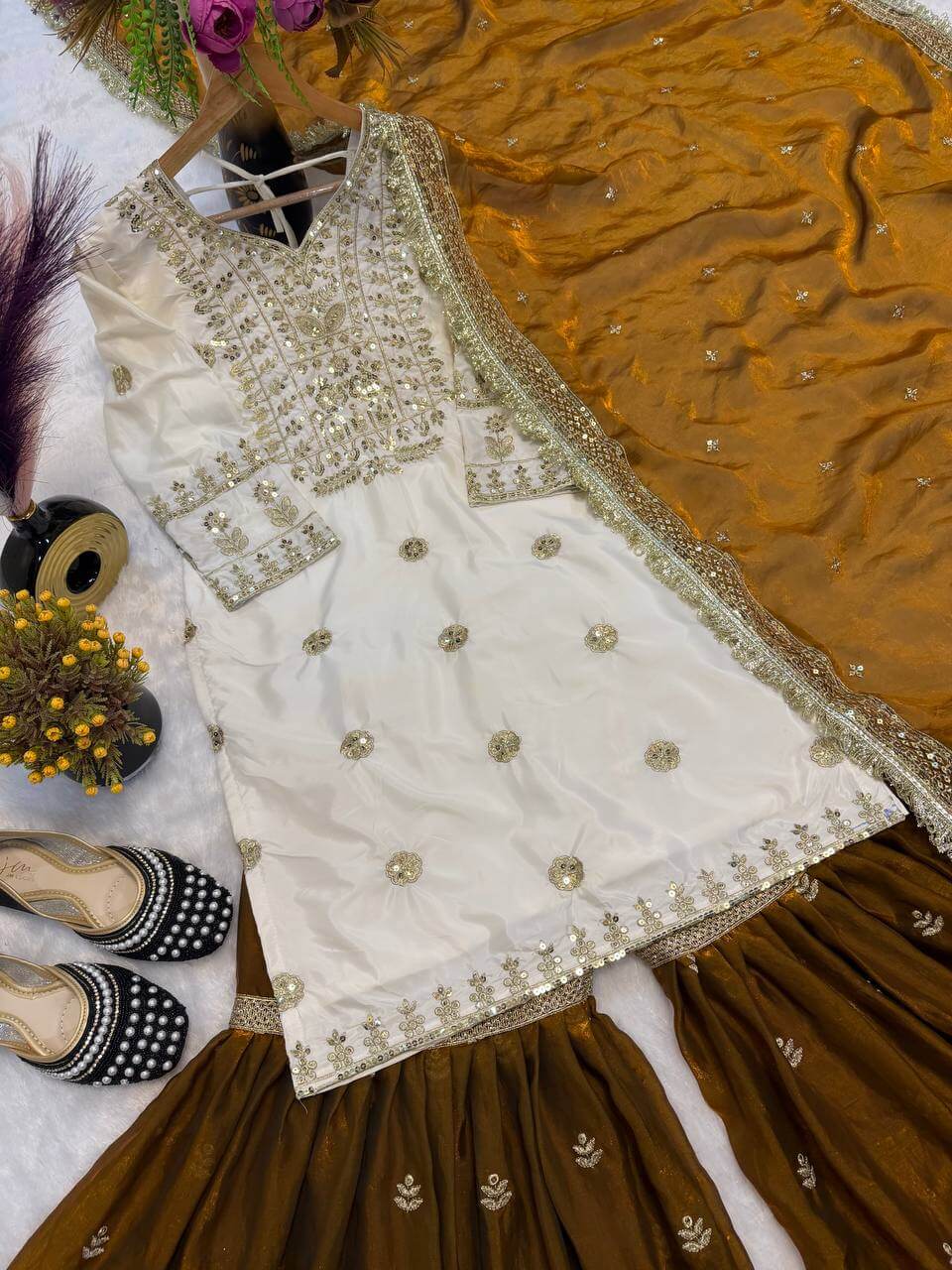 Embroidered Crepe Silk Sharara Set