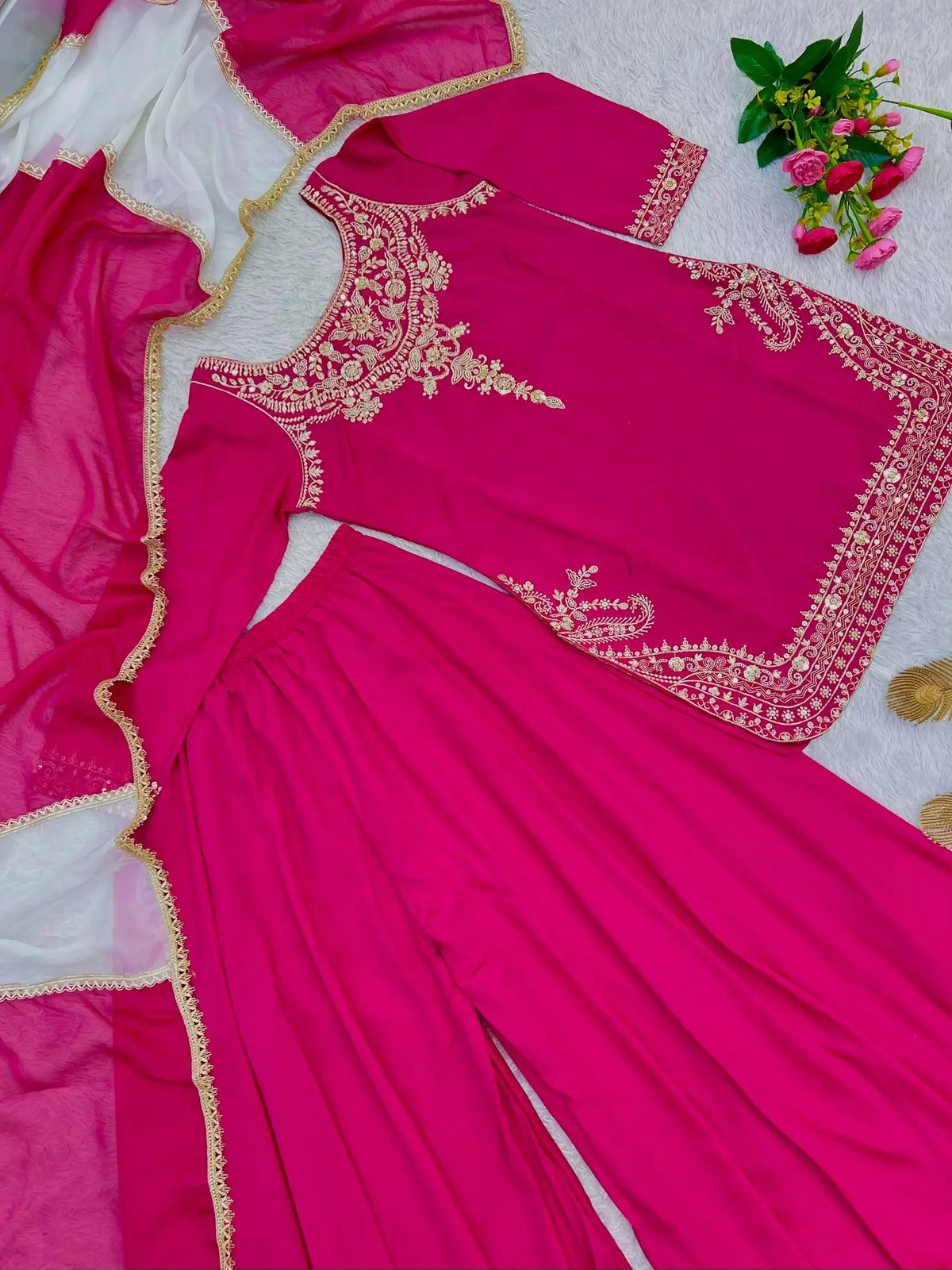 Embroidered Crepe Silk Sharara Set