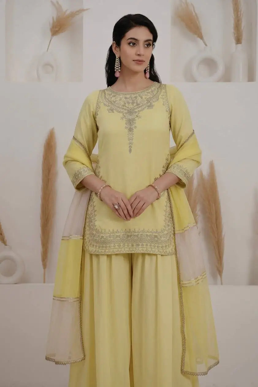 Embroidered Crepe Silk Sharara Set