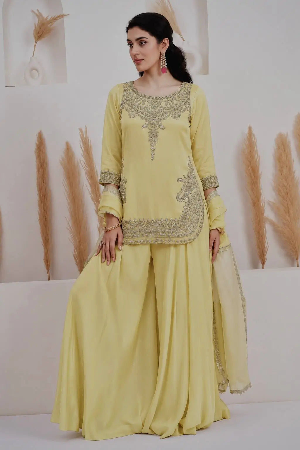 Embroidered Crepe Silk Sharara Set