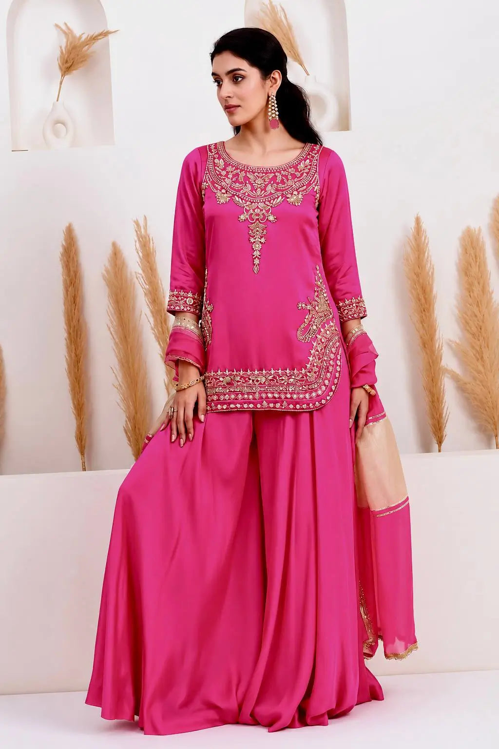Embroidered Crepe Silk Sharara Set