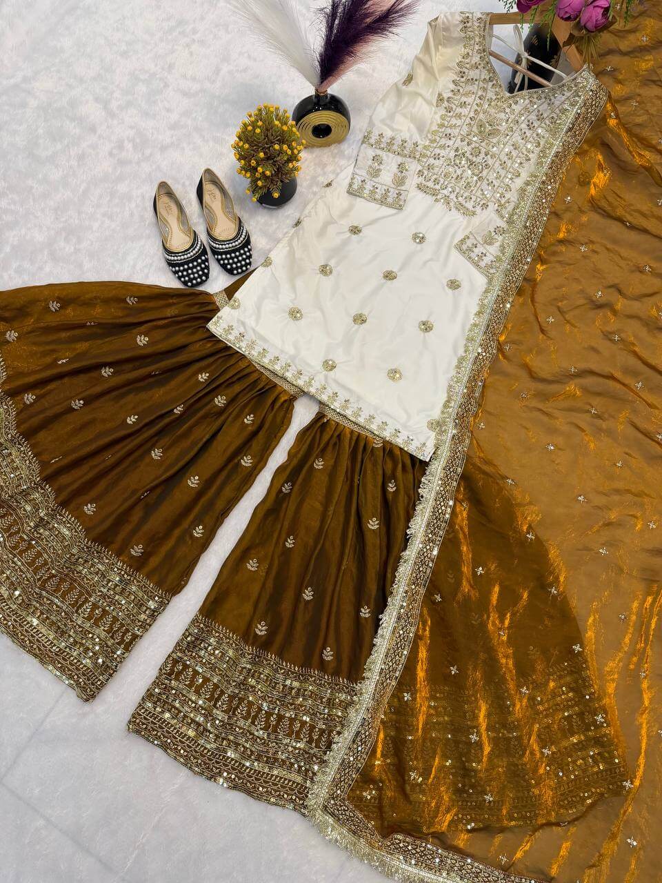 Embroidered Crepe Silk Sharara Set