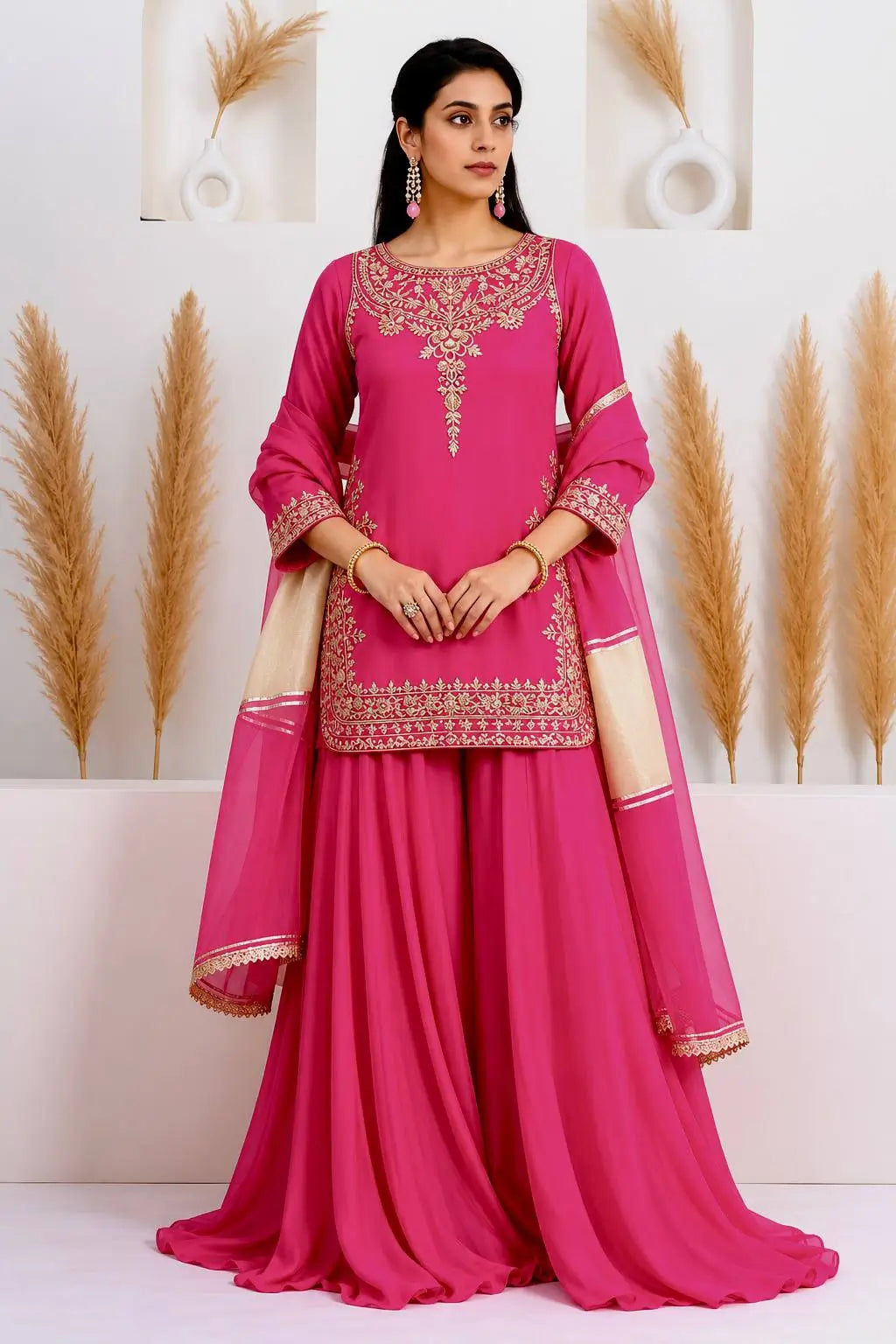 Embroidered Crepe Silk Sharara Set