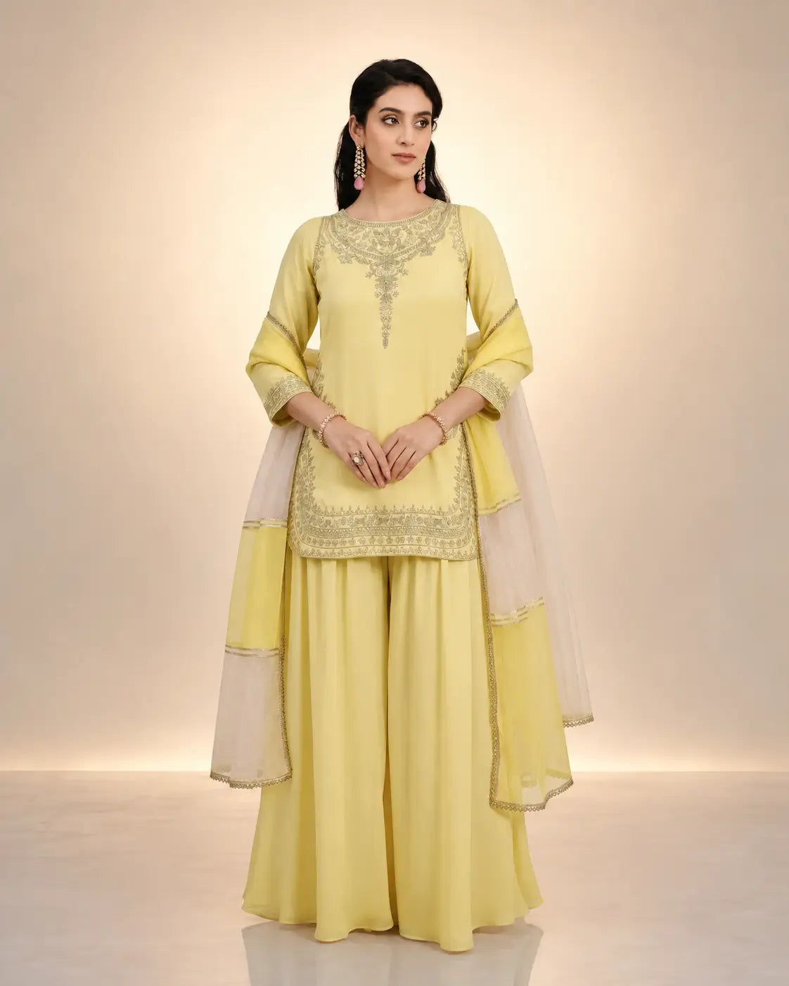 Embroidered Crepe Silk Sharara Set