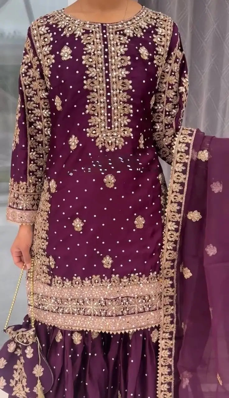 Embroidered Crepe Silk Sharara Suit Set