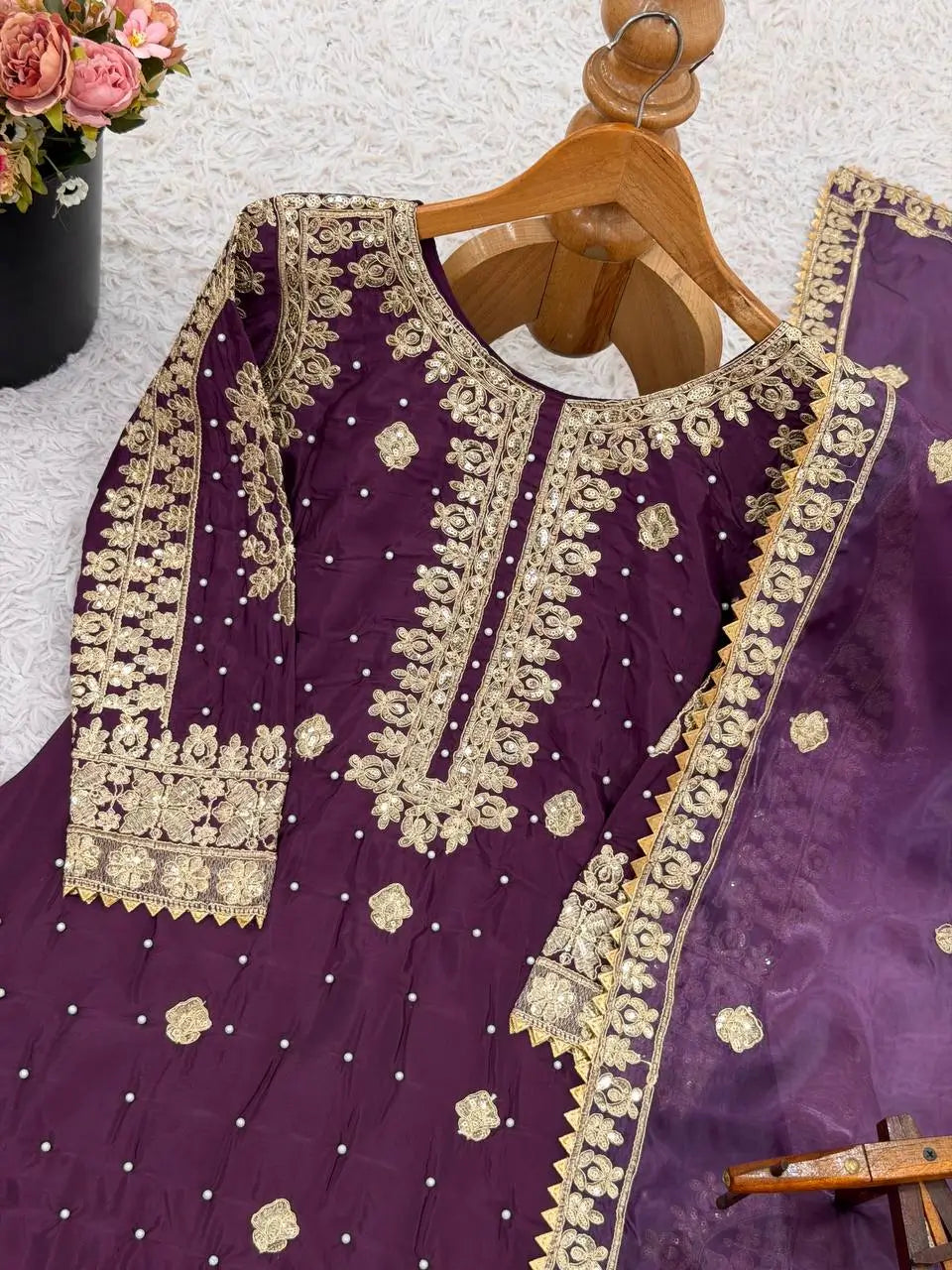 Embroidered Crepe Silk Sharara Suit Set