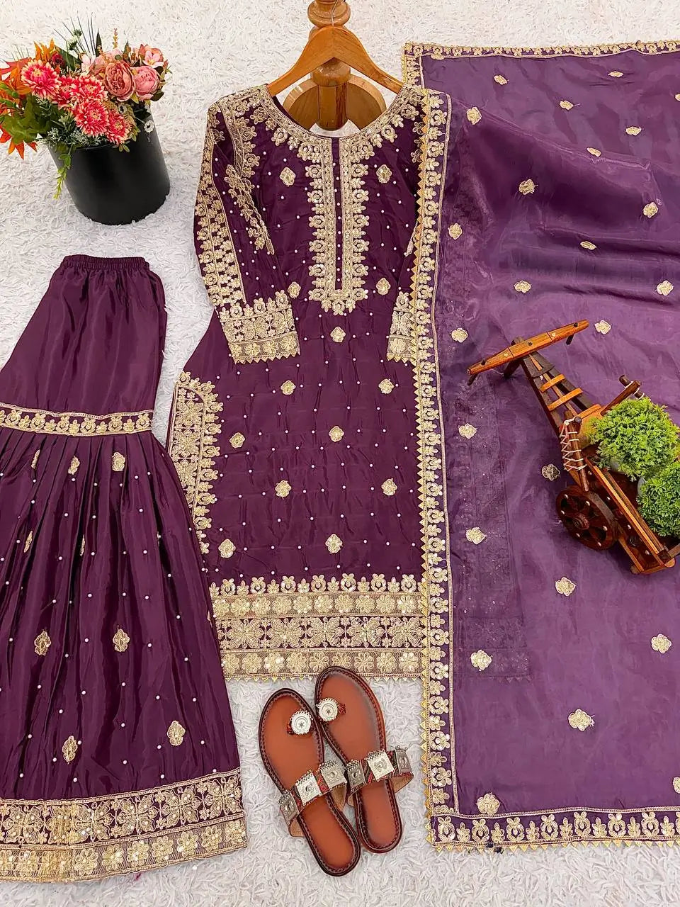Embroidered Crepe Silk Sharara Suit Set