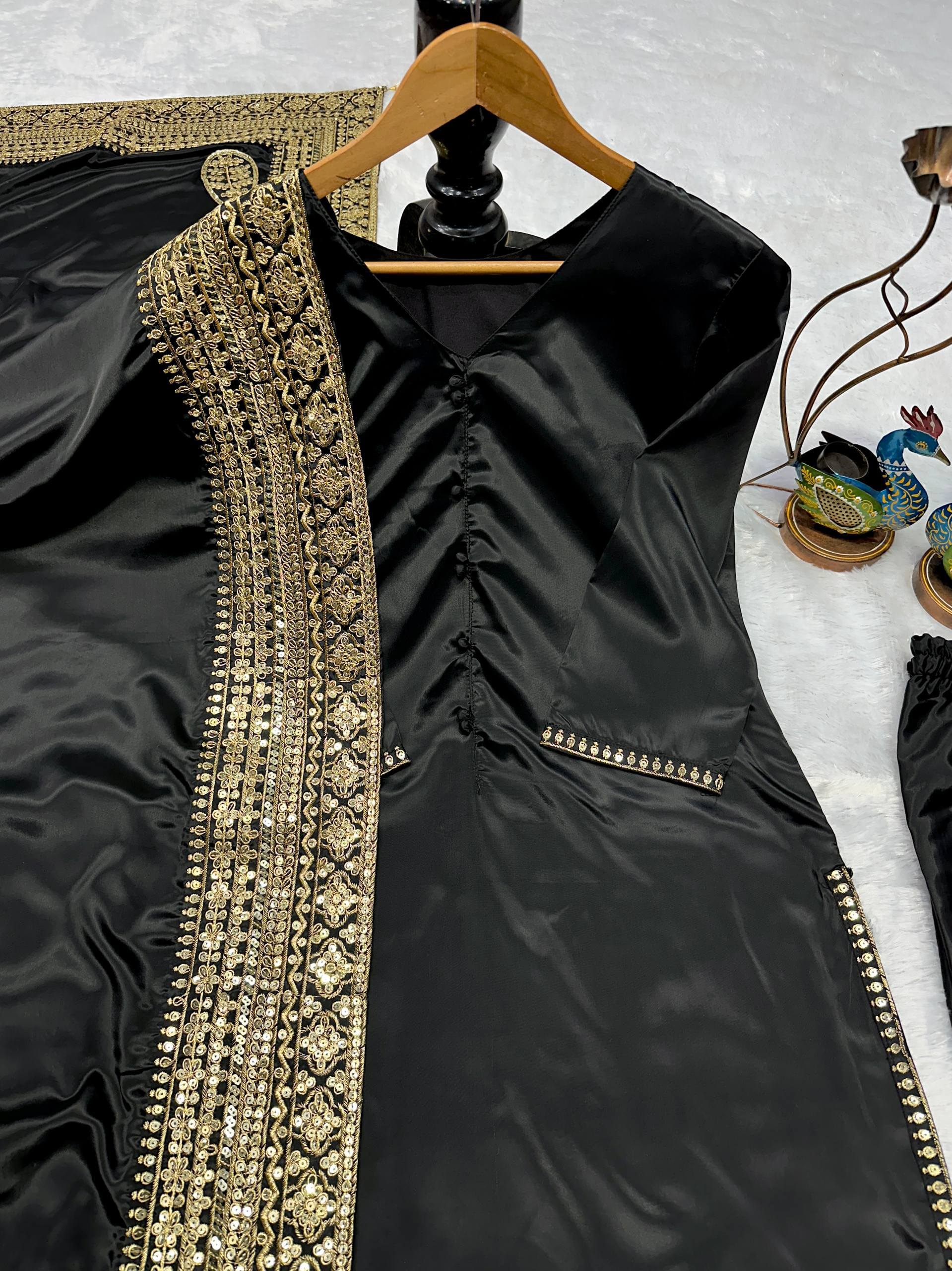 Embroidered Crepe Silk Straight Suit Set with Dupatta