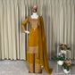 Embroidered Crunchy Fabric Kurta Palazzo Set with Dupatta for Festive Wear