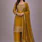 Embroidered Crunchy Fabric Kurta Palazzo Set with Dupatta for Festive Wear