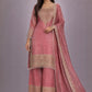 Embroidered Crunchy Fabric Kurta Palazzo Set with Dupatta for Festive Wear