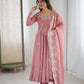 Embroidered Crunchy Silk Anarkali Gown Set