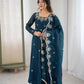Embroidered Crunchy Silk Anarkali Gown Set