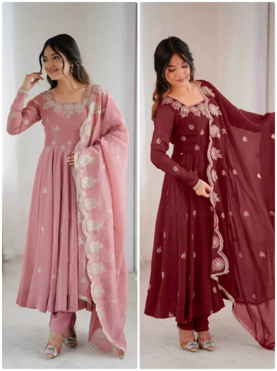 Embroidered Crunchy Silk Anarkali Gown Set