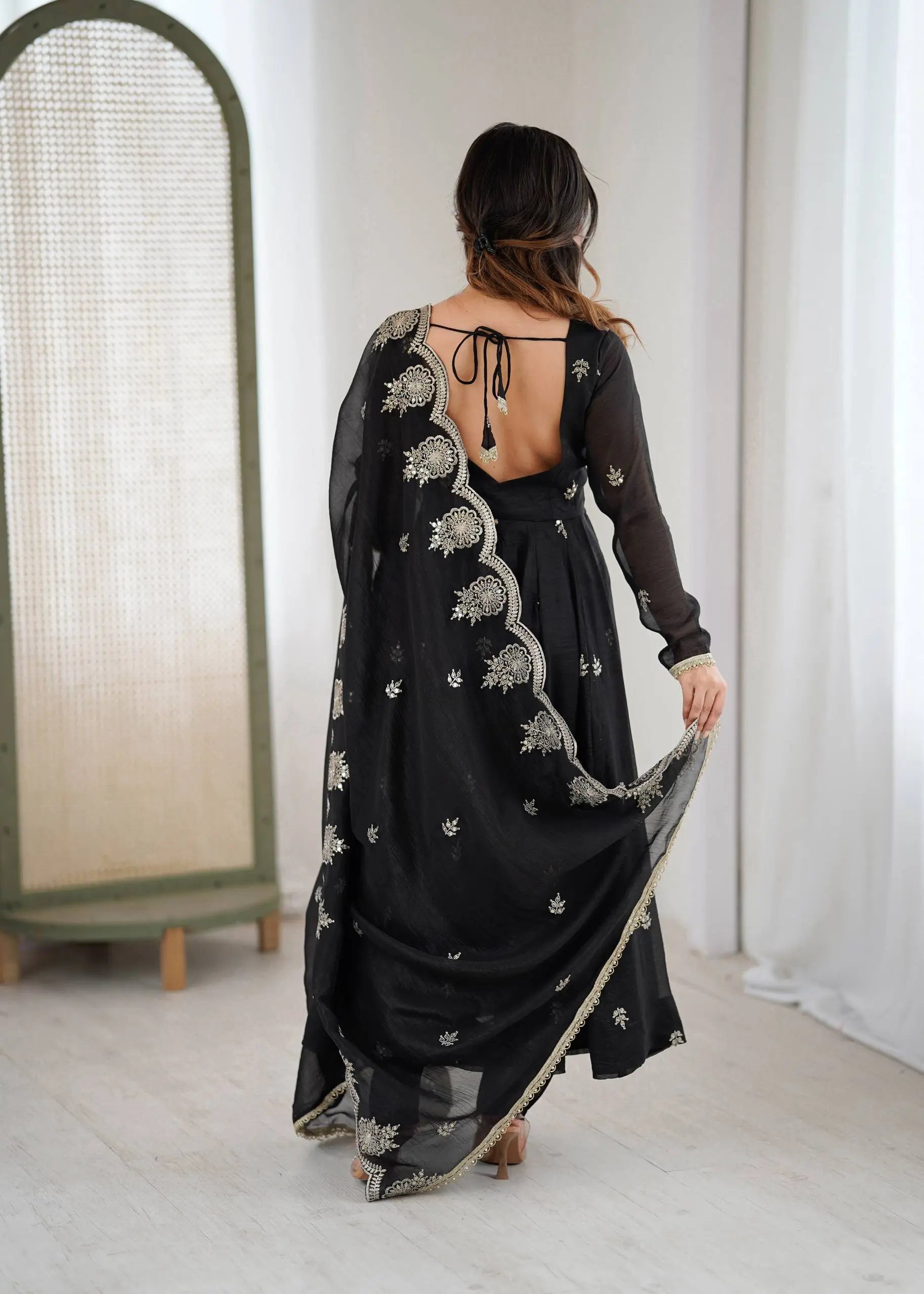 Embroidered Crunchy Silk Anarkali Gown Set
