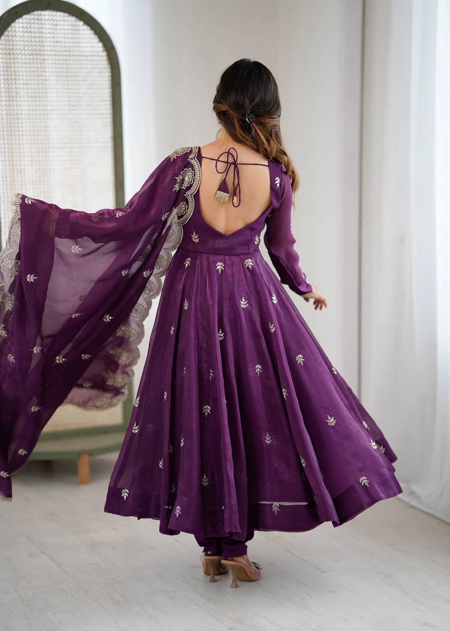 Embroidered Crunchy Silk Anarkali Gown Set