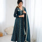 Embroidered Crunchy Silk Anarkali Gown Set with Dupatta