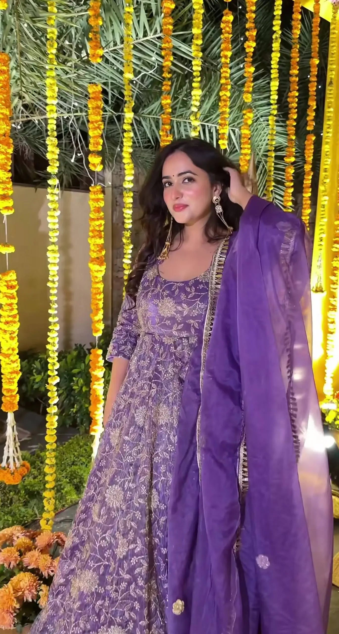 Embroidered Crunchy Silk Anarkali Suit Set