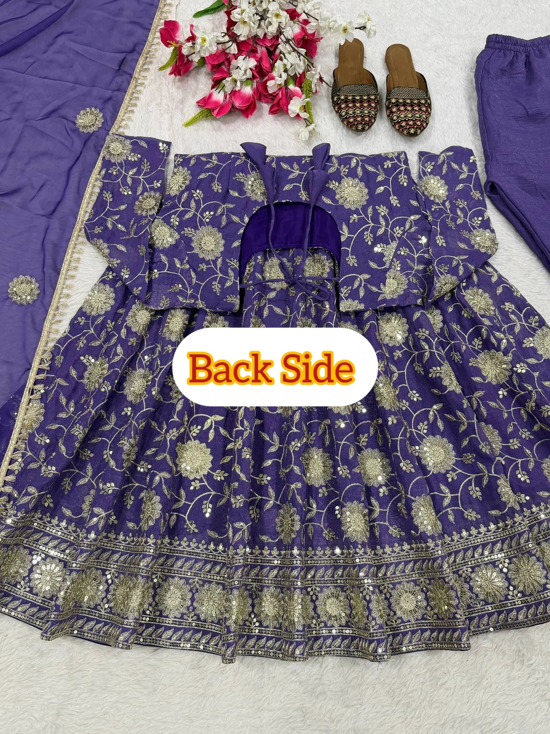 Embroidered Crunchy Silk Anarkali Suit Set
