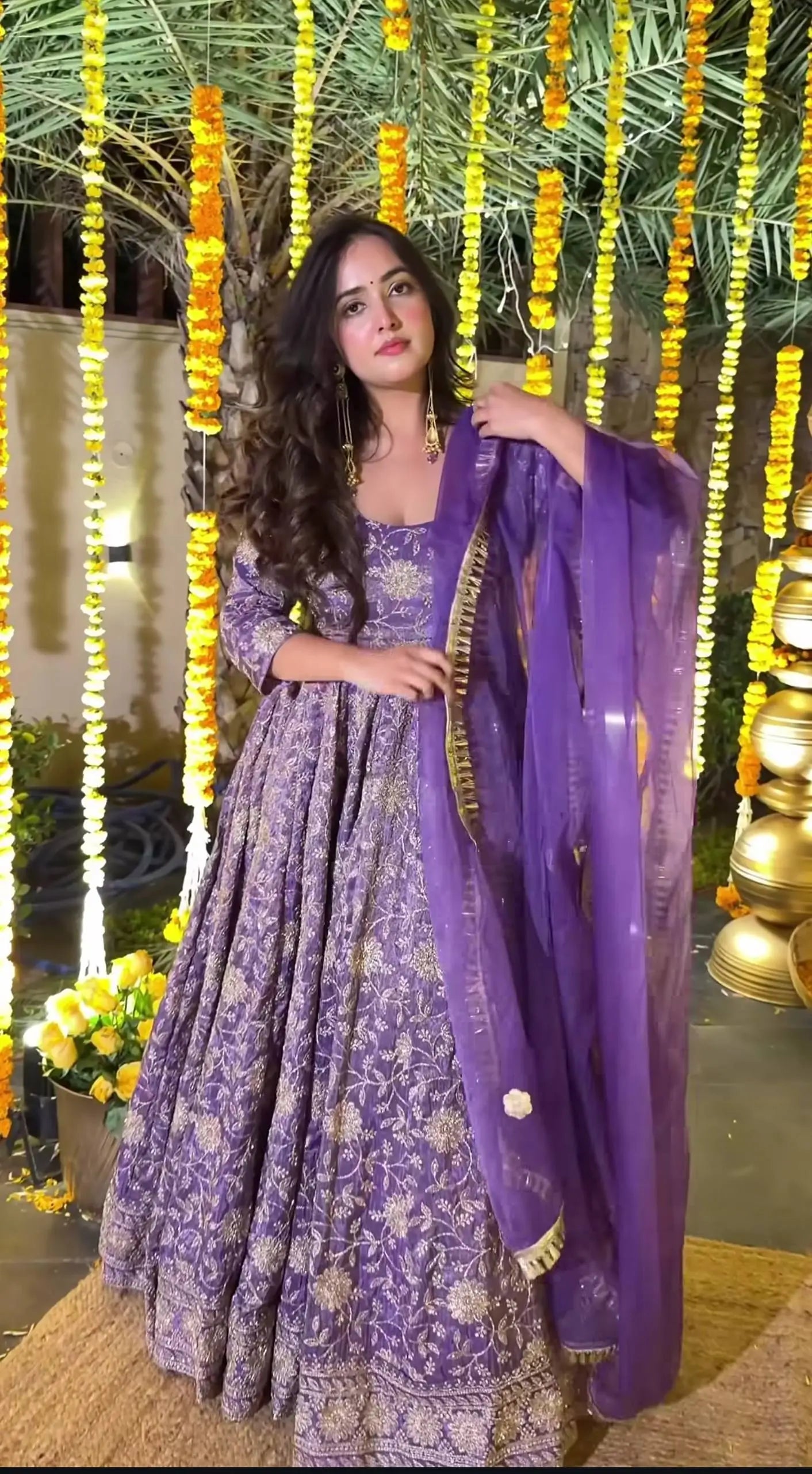 Embroidered Crunchy Silk Anarkali Suit Set