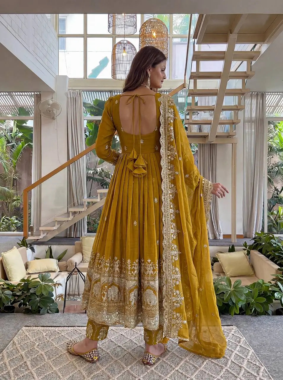 Embroidered Crunchy Silk Gown Set for Festive and Wedding Occasions