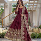 Embroidered Crunchy Silk Gown Set for Festive and Wedding Occasions