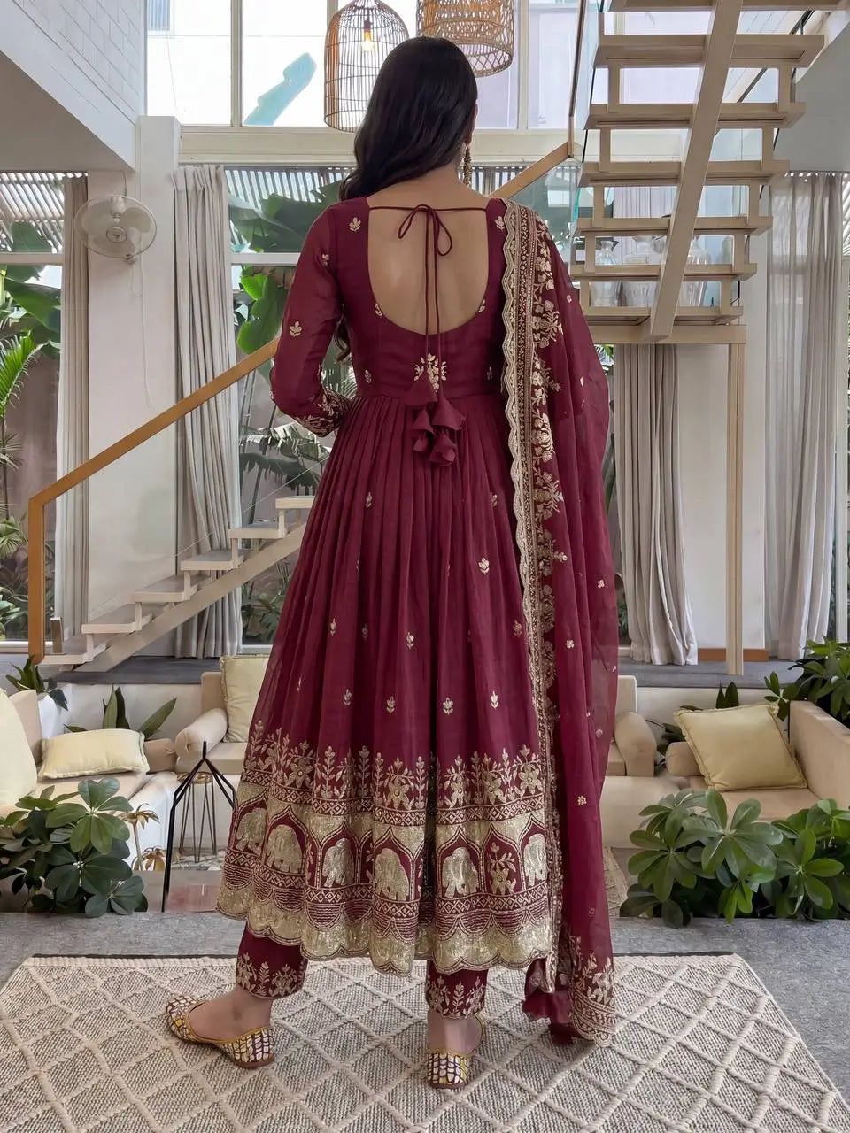 Embroidered Crunchy Silk Gown Set for Festive and Wedding Occasions
