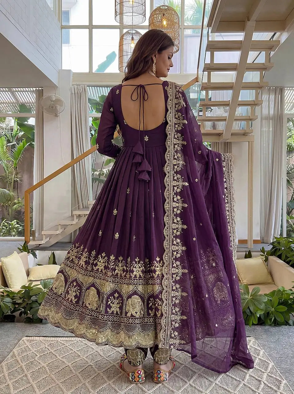 Embroidered Crunchy Silk Gown Set for Festive and Wedding Occasions