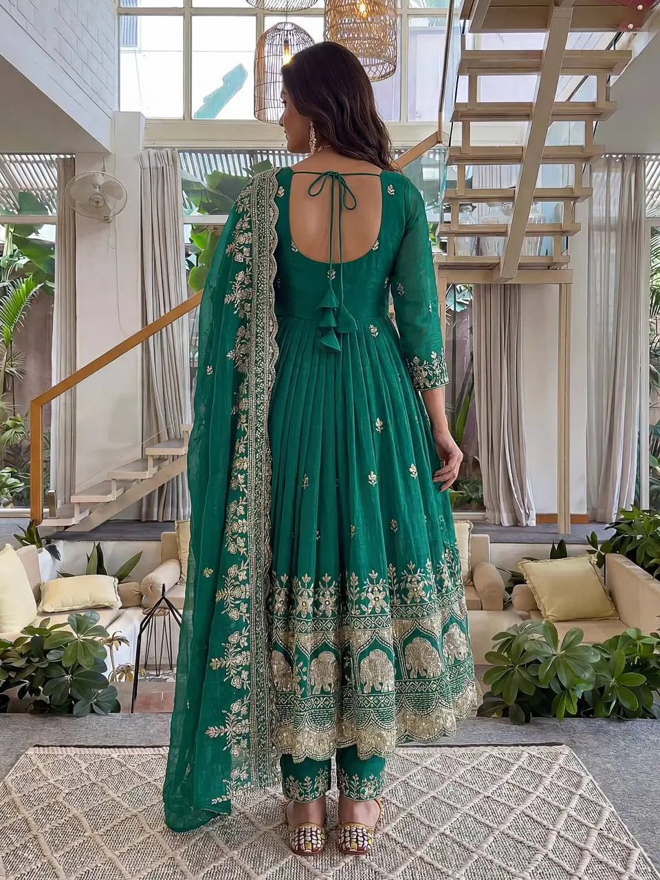Embroidered Crunchy Silk Gown Set for Festive and Wedding Occasions