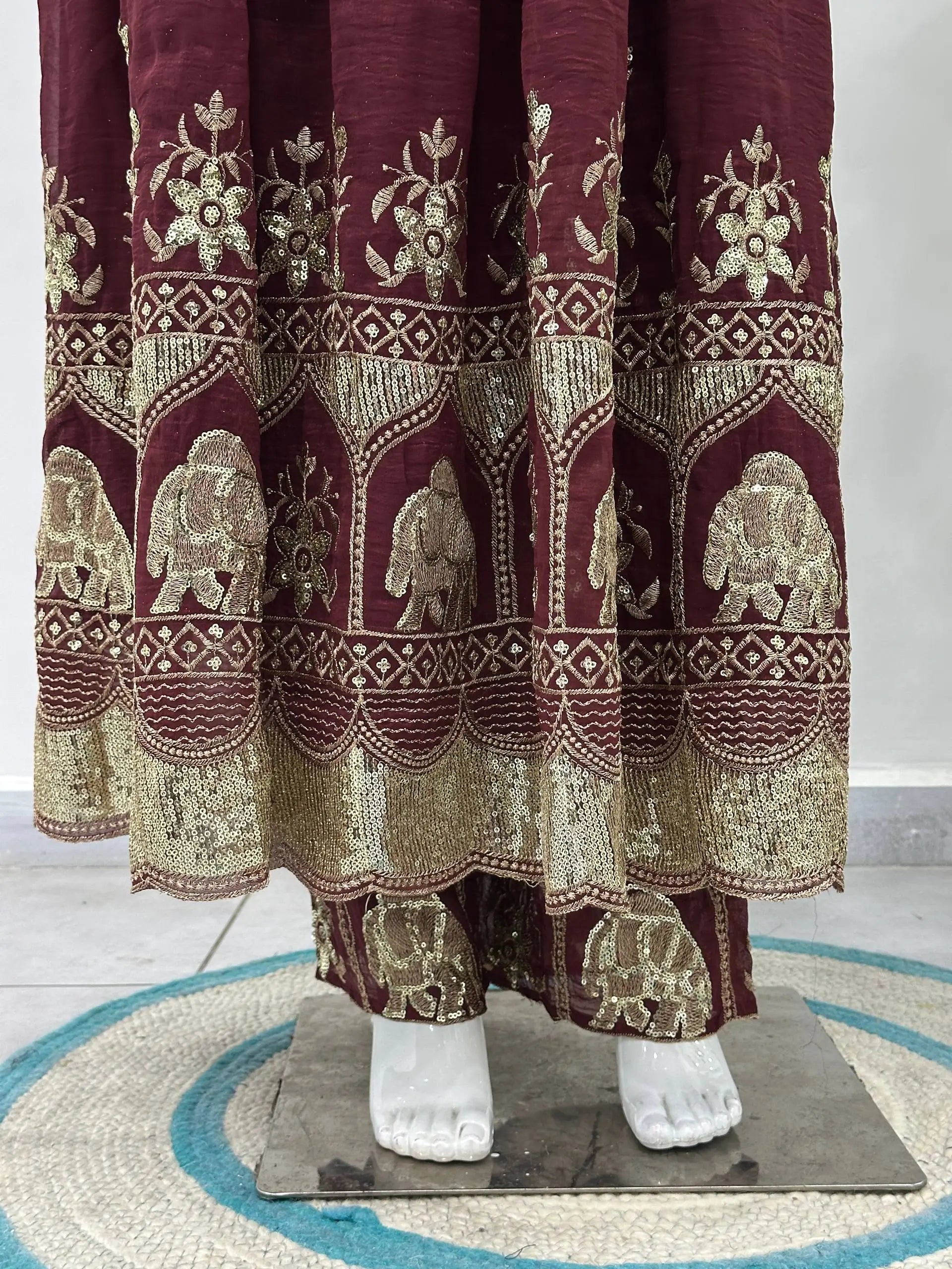 Embroidered Crunchy Silk Gown Set for Festive and Wedding Occasions