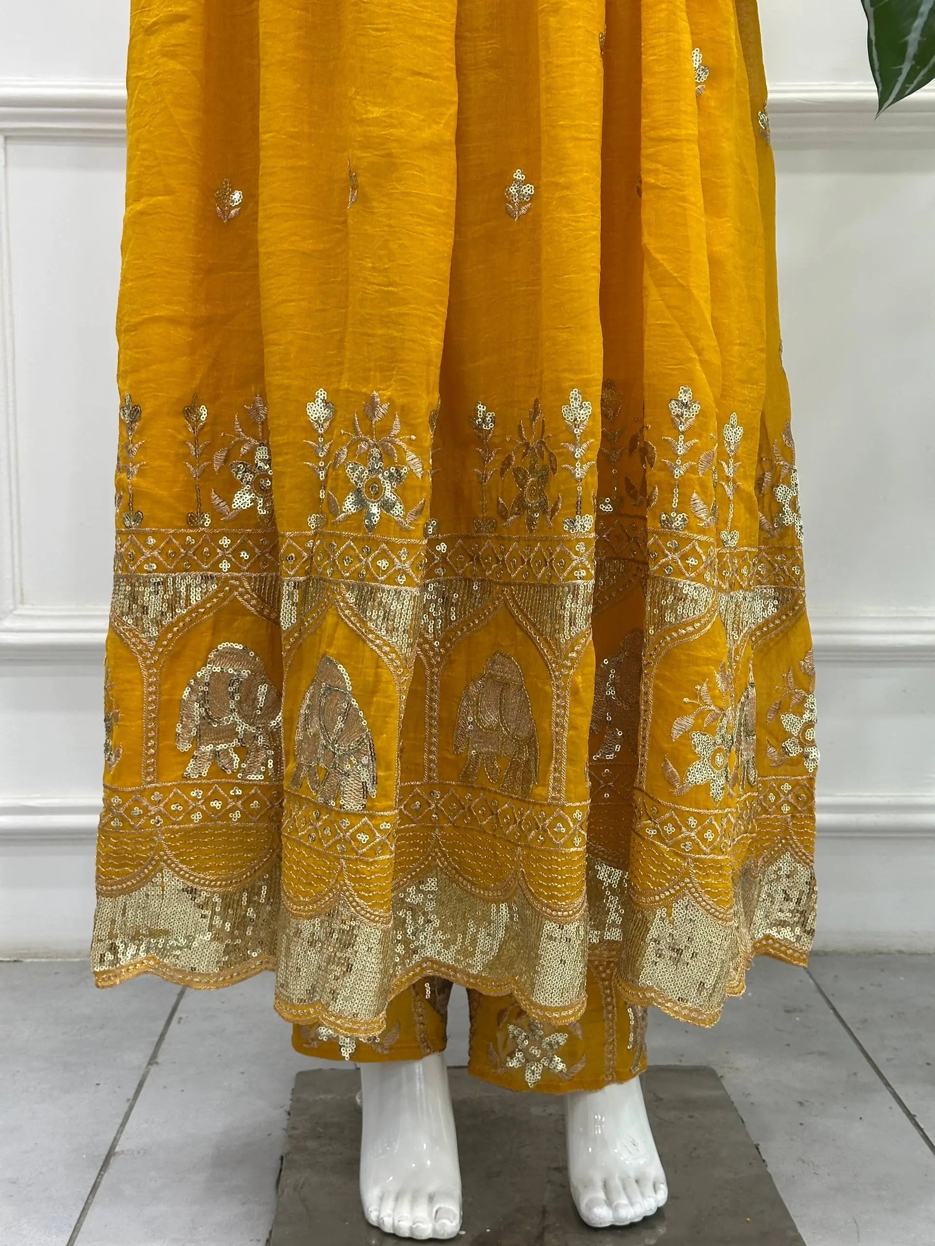 Embroidered Crunchy Silk Gown Set for Festive and Wedding Occasions