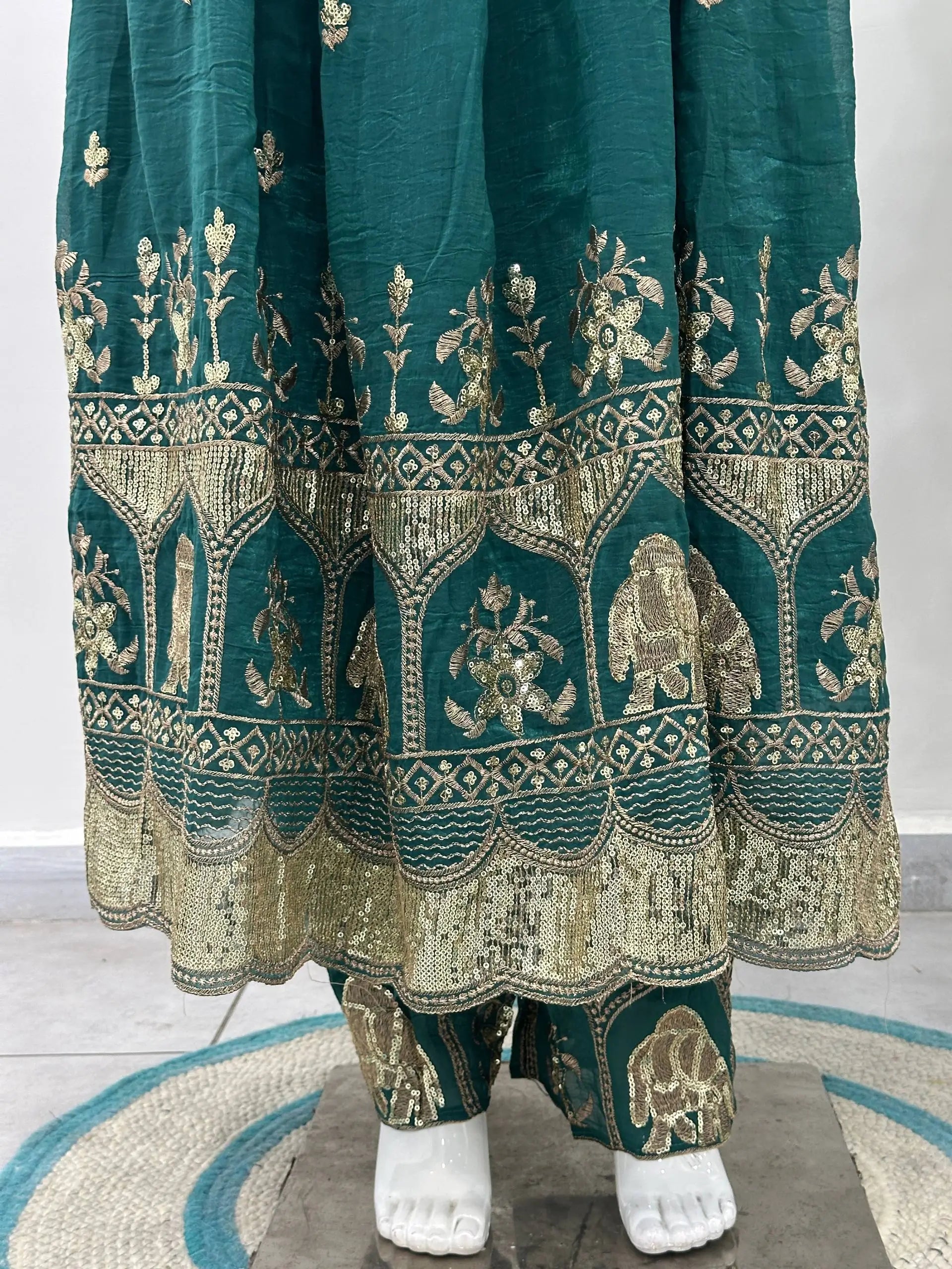 Embroidered Crunchy Silk Gown Set for Festive and Wedding Occasions