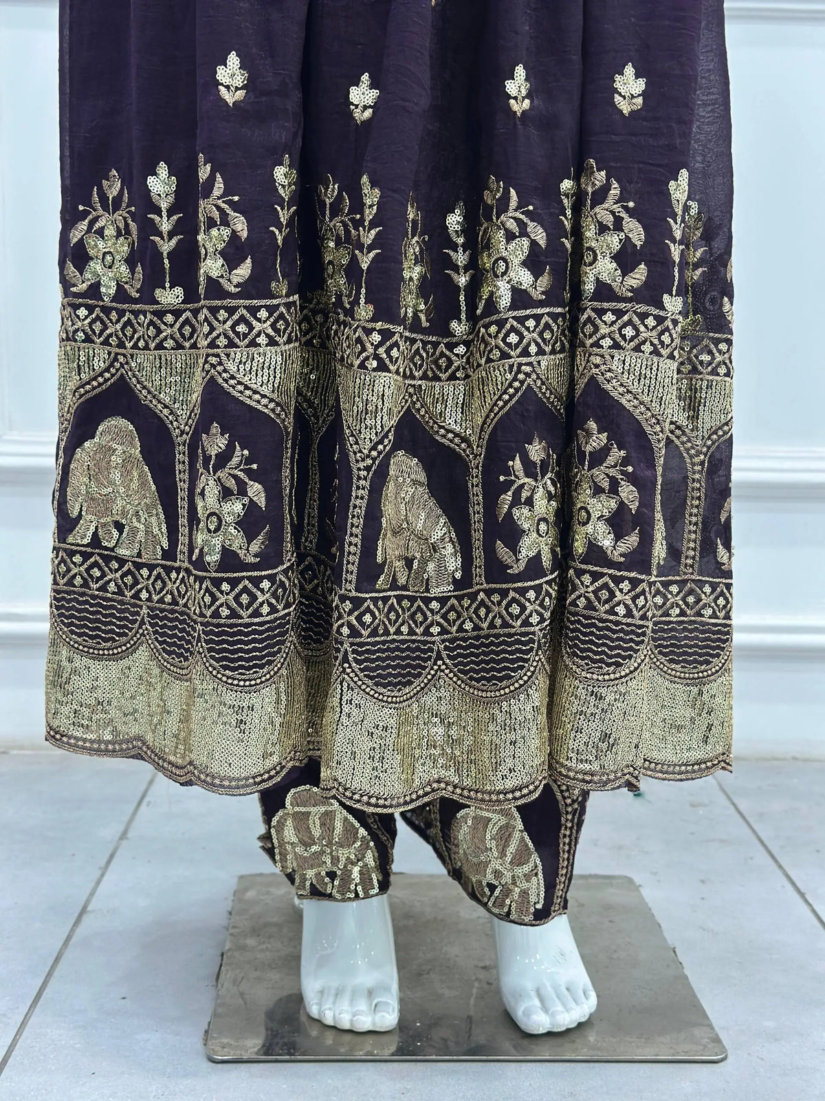 Embroidered Crunchy Silk Gown Set for Festive and Wedding Occasions