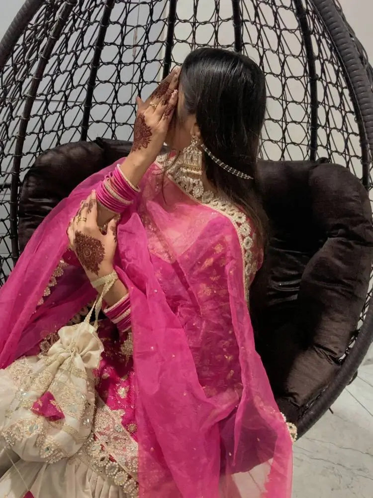 Embroidered Crunchy Silk Kurti Palazzo Set with Net Dupatta