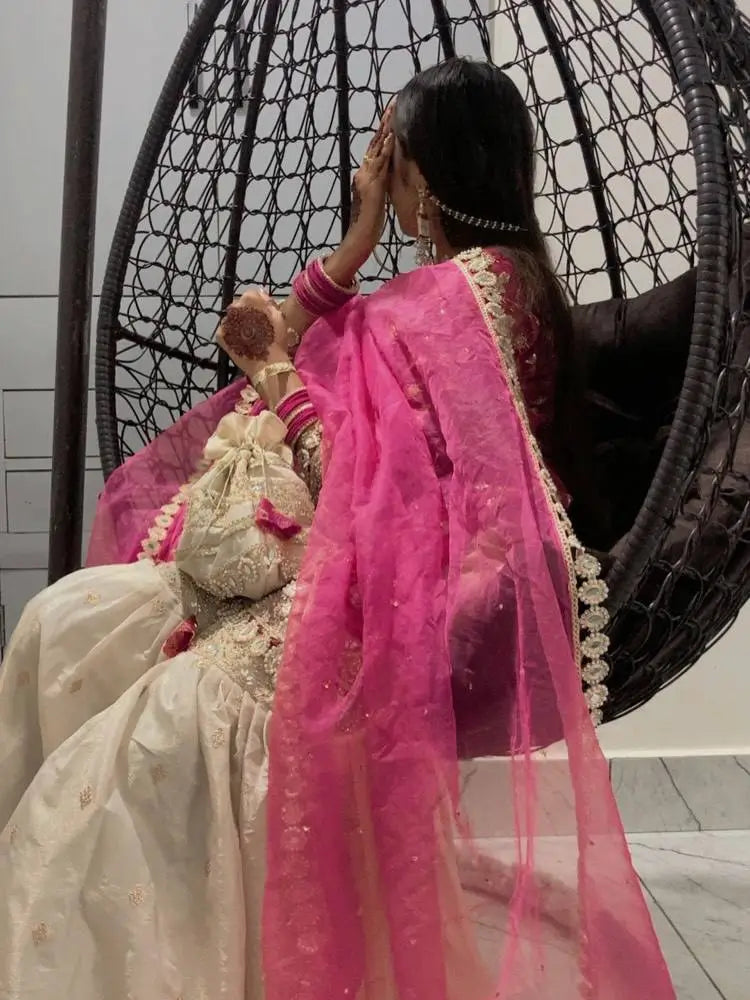 Embroidered Crunchy Silk Kurti Palazzo Set with Net Dupatta