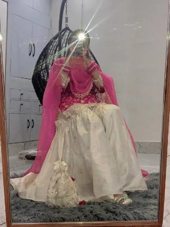 Embroidered Crunchy Silk Kurti Palazzo Set with Net Dupatta