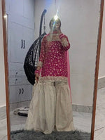 Embroidered Crunchy Silk Kurti Palazzo Set with Net Dupatta