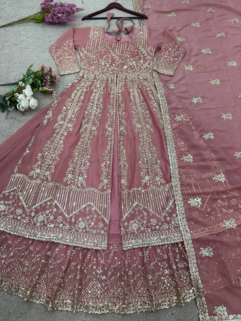 Embroidered Crunchy Silk Palazzo Suit Set