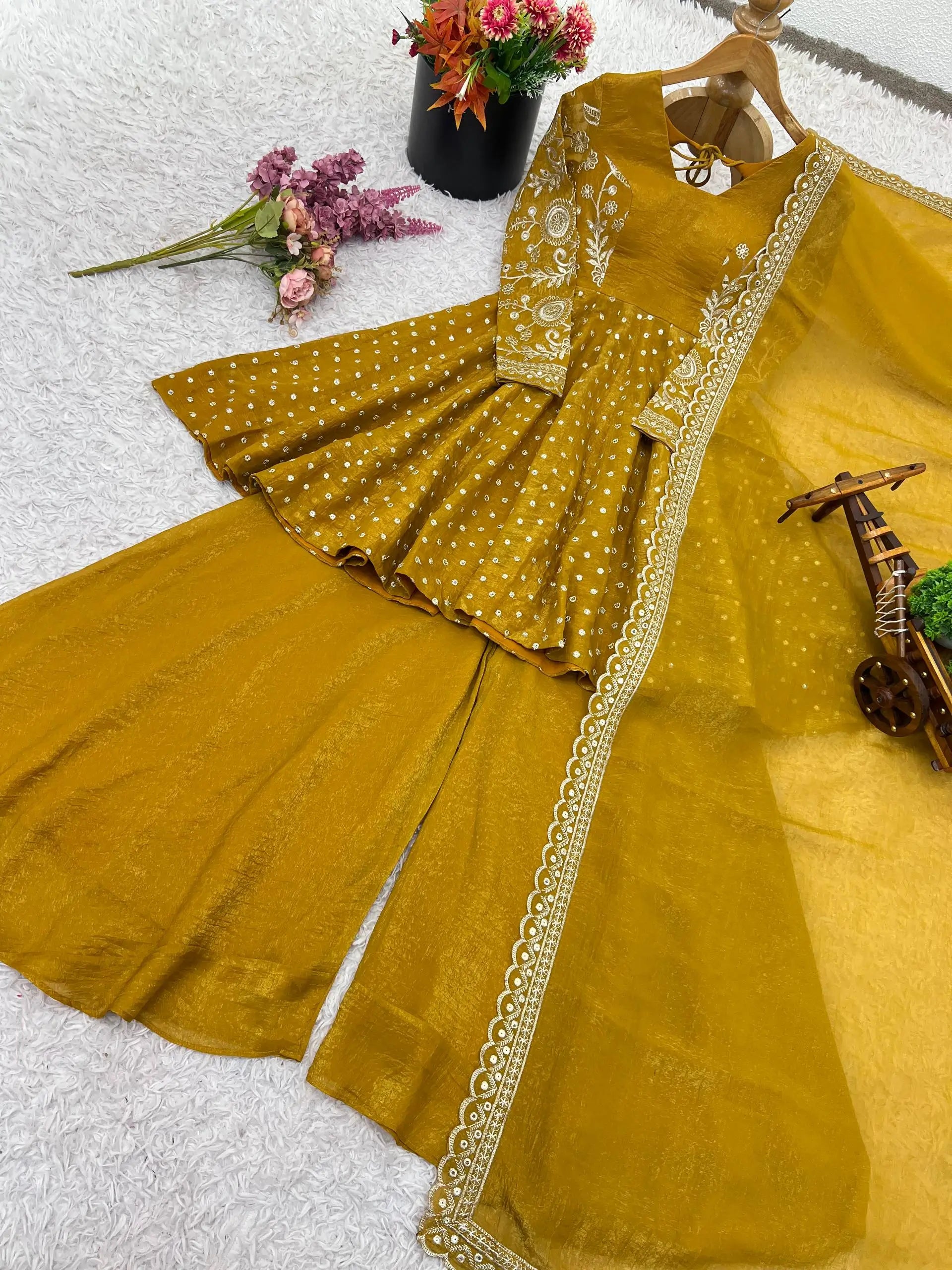 Embroidered Crunchy Silk Sharara Set