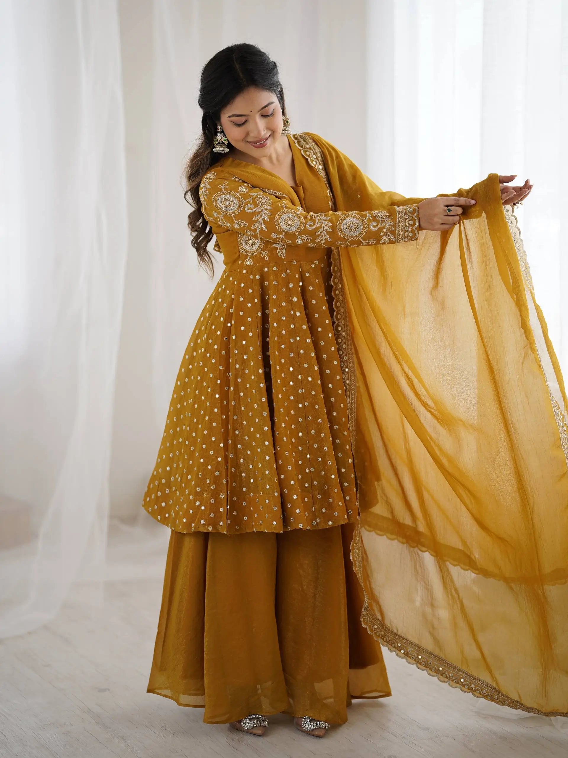 Embroidered Crunchy Silk Sharara Set