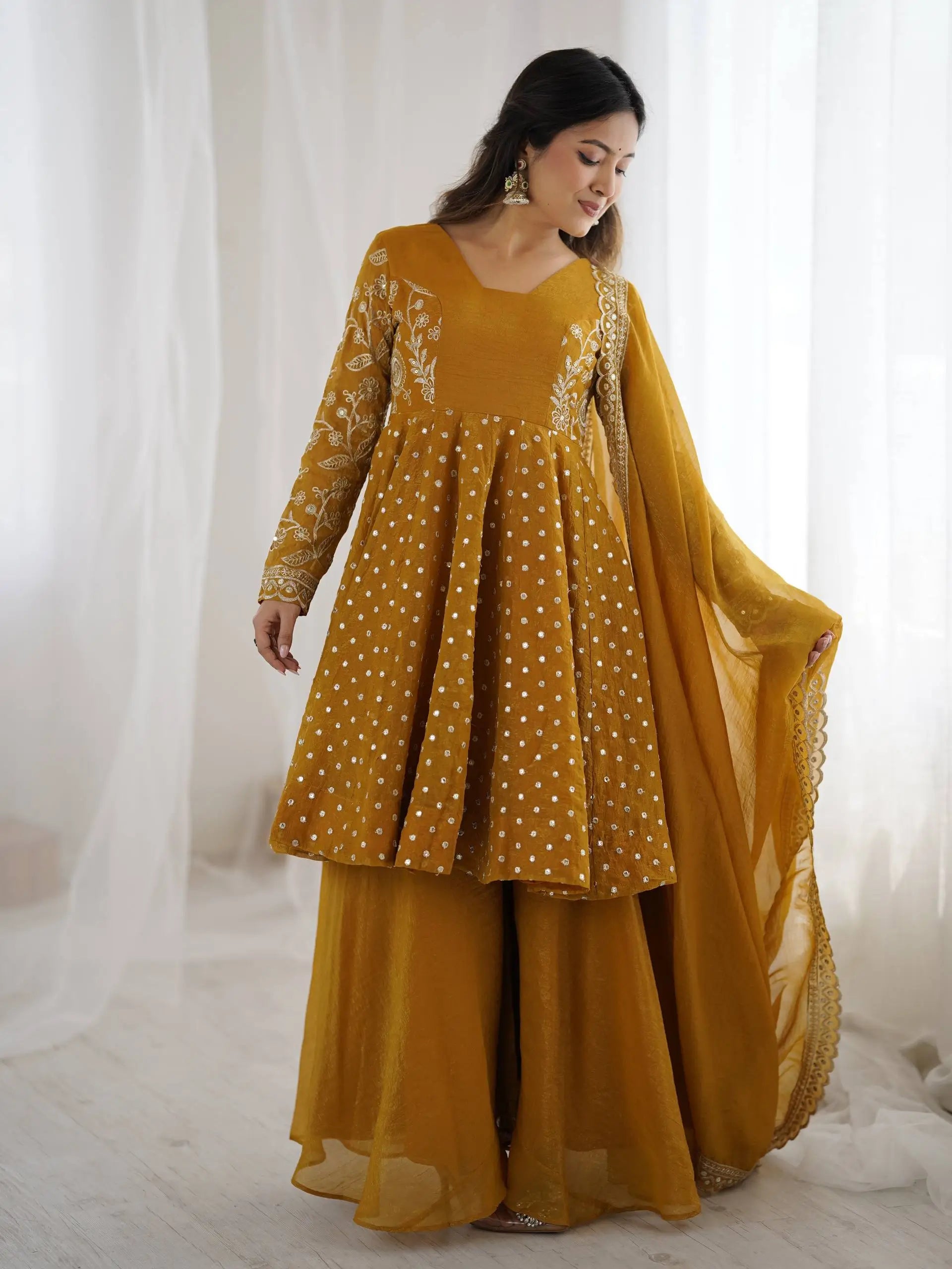 Embroidered Crunchy Silk Sharara Set