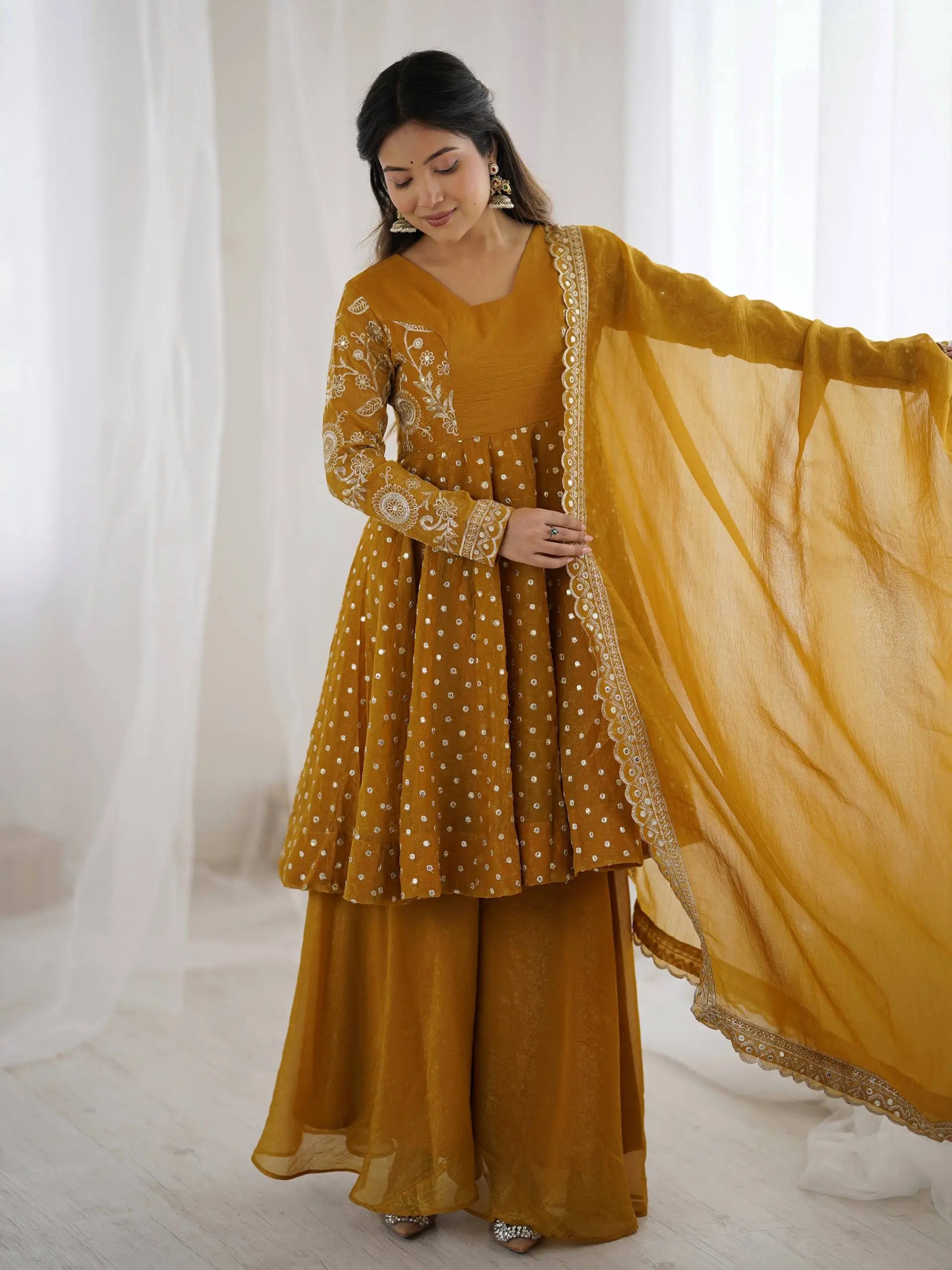 Embroidered Crunchy Silk Sharara Set