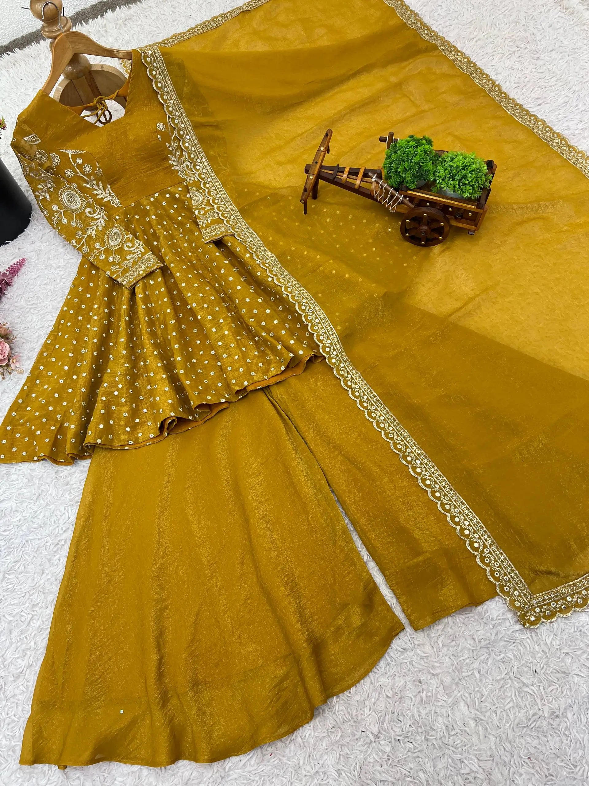 Embroidered Crunchy Silk Sharara Set
