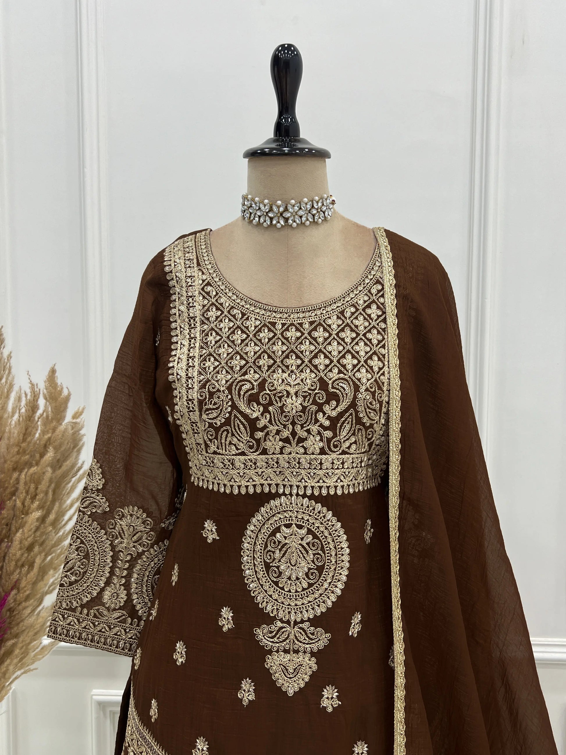 Embroidered Crunchy Silk Sharara Suit Set for Wedding and Festive Wear